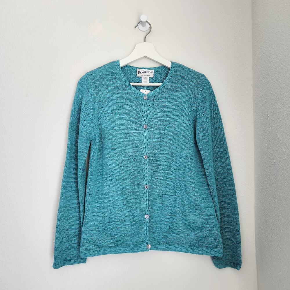 Vintage 80s 90s Pendleton Blue Open Knit Button Front Cardigan Sweater S